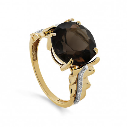 Кольцо из золота с бриллиантом и раухом-топазом